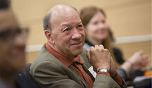 Robert B. Stepto enjoying a talk by a former student during “Bringing Unknown Patterns Into View: The Critical Vision of Robert B. Stepto." (Photo by Harold Shapiro)